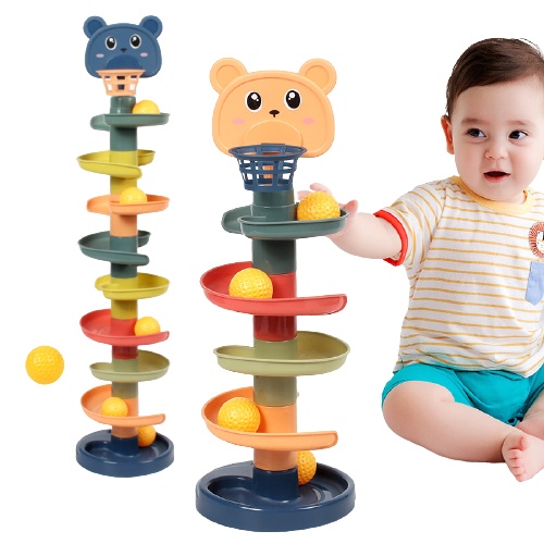 Đồ chơi thả bóng xoay tròn, tháp bóng lăn cầu trượt bóng tầng cho bé yêu