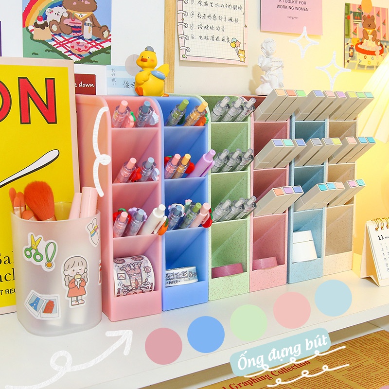 Kệ 4 Tầng Đựng Bút / Mỹ Phẩm - Ống Đựng Bút Phân Loại Bút Nhiều Màu Xinh Xắn