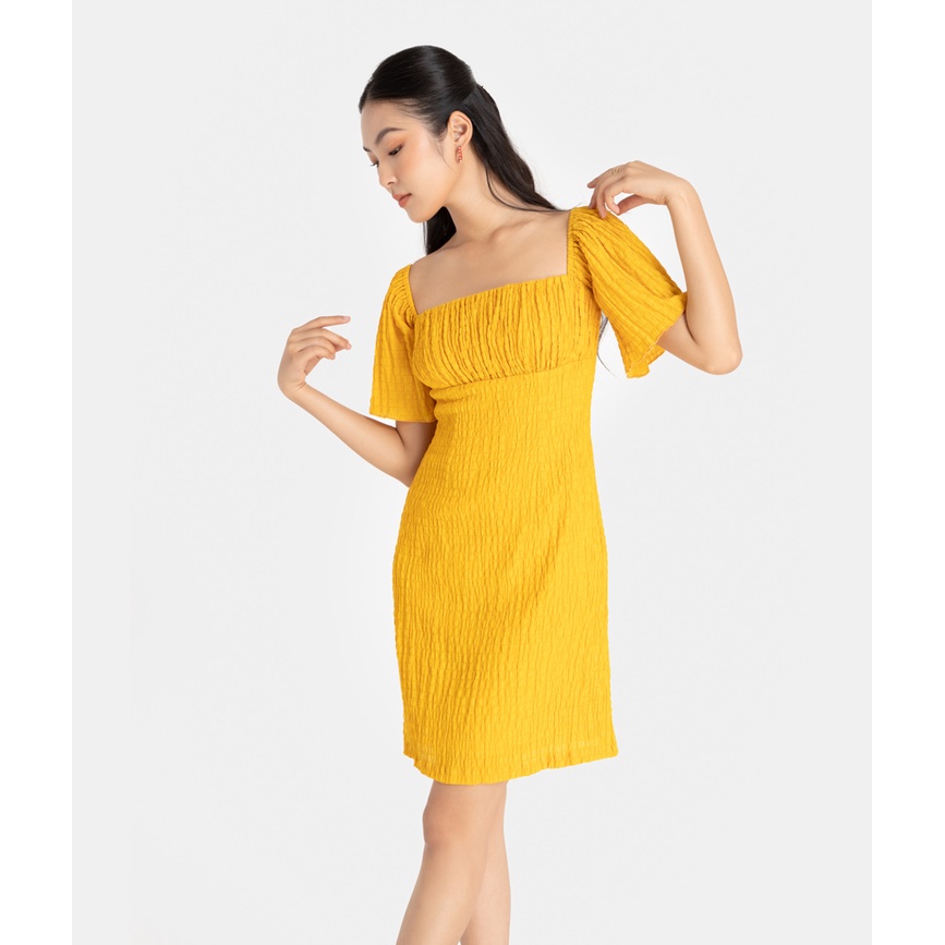 Đầm Nhún Ngực Thời Trang Nữ HNOSS Cổ Vuông Tay Bồng HNDLU053