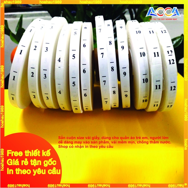Mác size quần áo made in Việt Nam_Chất liệu vải giấy_100m/cuộn_Mềm, mịn dùng cho đồ trẻ em_Nhận in theo yêu cầu