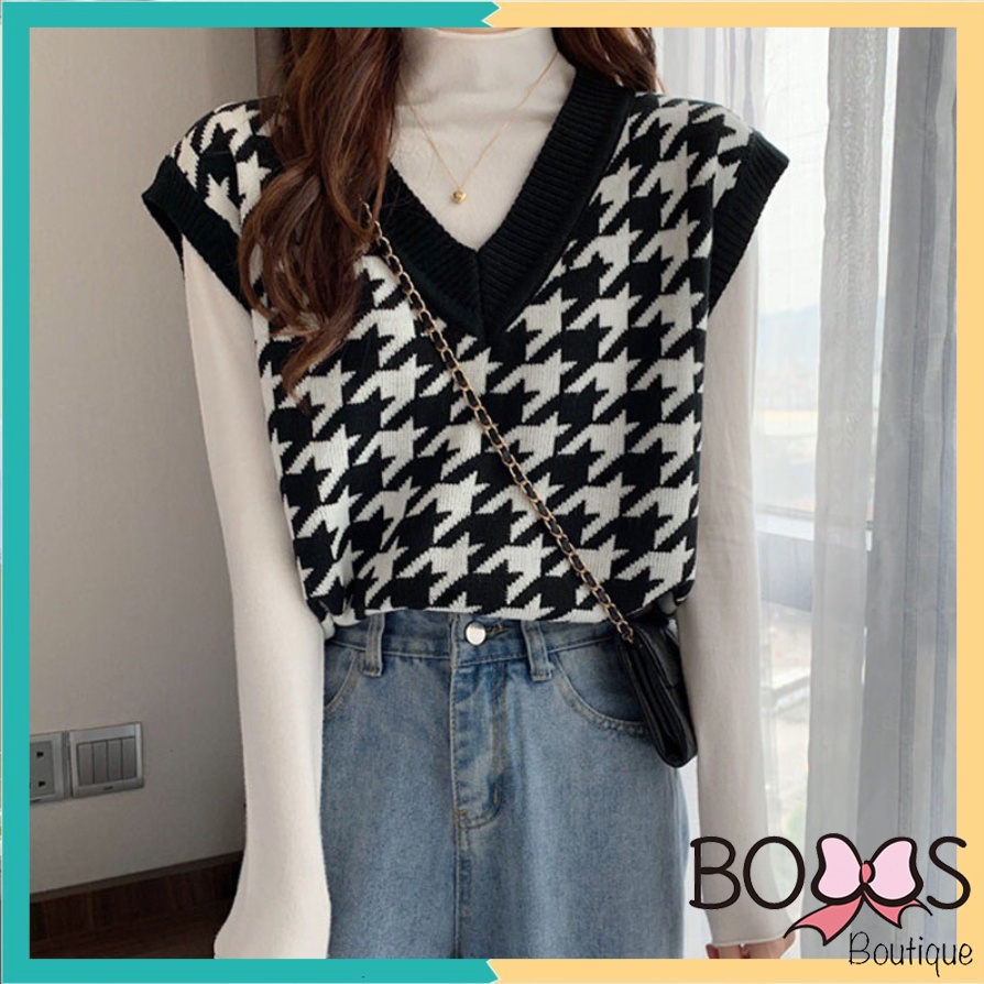 Áo gile nữ len cổ chữ V không tay màu sắc vintage phong cách Hàn Quốc [GZZ] | BigBuy360 - bigbuy360.vn