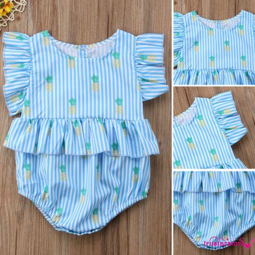 ✦ZWQ-Baby Girl Infant Stripe Ruffel Sleeve Romper Bodysuit Playsuit Sunsuit