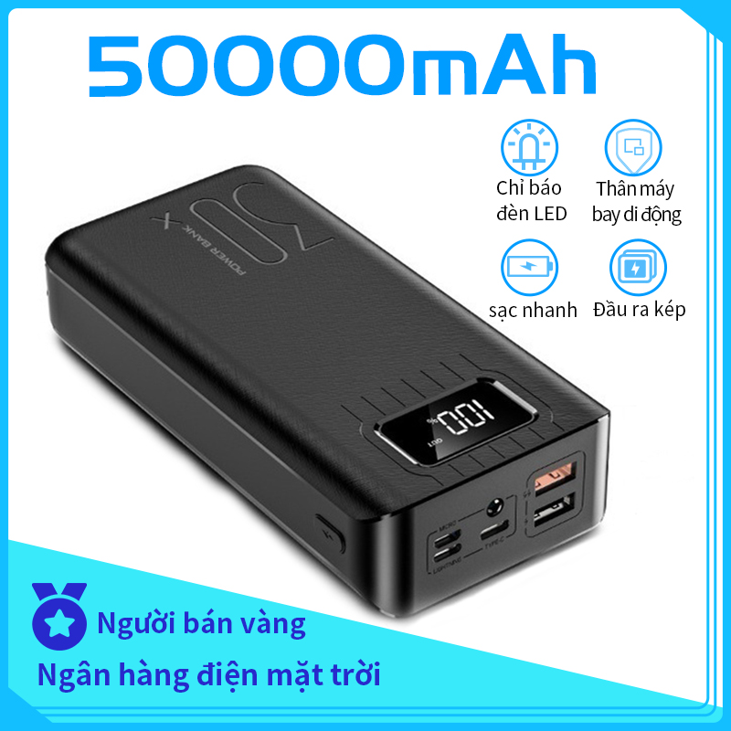 Sạc Dự Phòng Ngân hàng dung lượng lớn 50000mah 4 cổng USB đầu ra với đèn pin