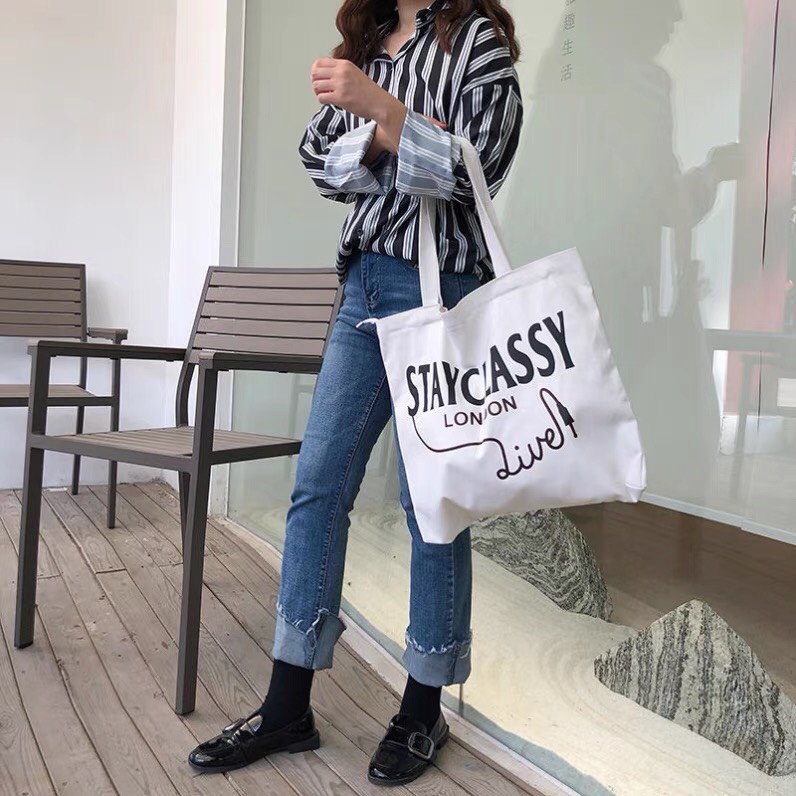 Túi vải canvas cao cấp đeo vai khổ vuông cá tính