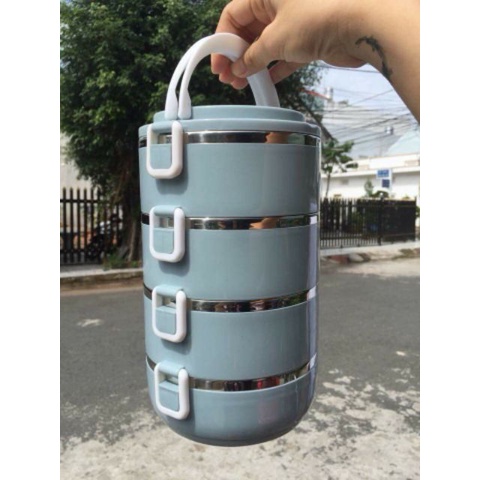 Hộp cơm giữ nhiệt lúa mạch 4 tầng tiện dụng