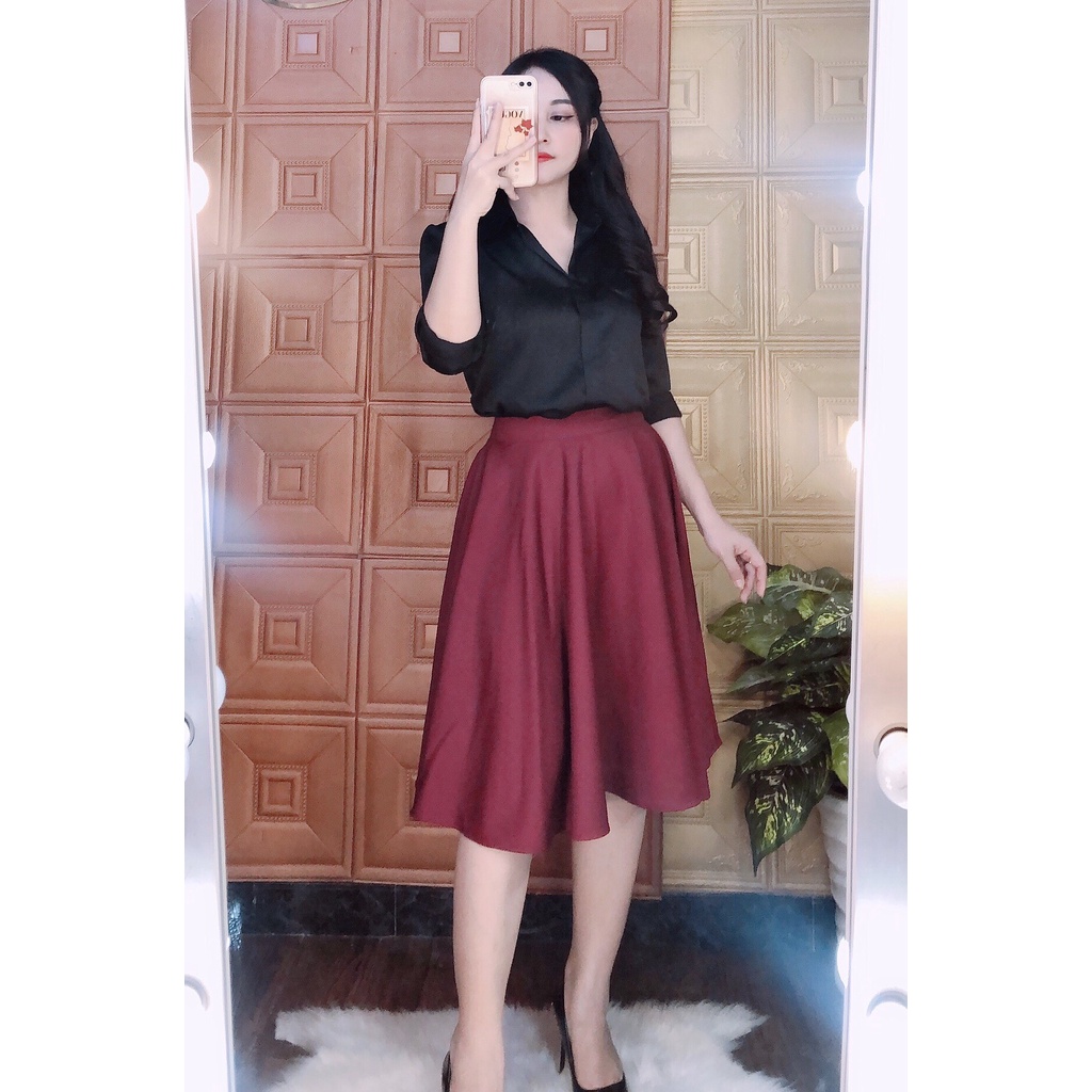 Chân váy xoè công sở dáng dài, chất Cotton lạnh, dày dặn co giãn, không nhăn, không xù | BigBuy360 - bigbuy360.vn