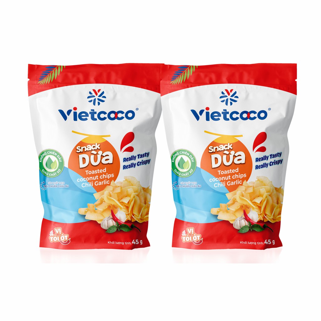 Snack dừa Vietcoco vị tỏi ớt túi 45gr