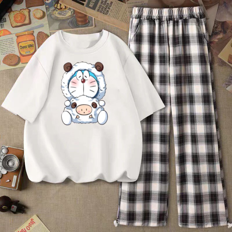 SÉT DORAEMOM MẶC ÁO CỪU KÈM QUẦN KẺ