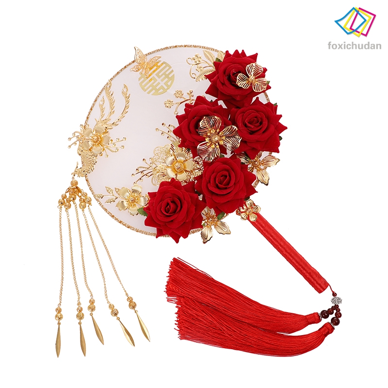 Quạt tròn cầm tay phong cách Trung Quốc 2 mặt độc đáo trang trí tiệc cưới