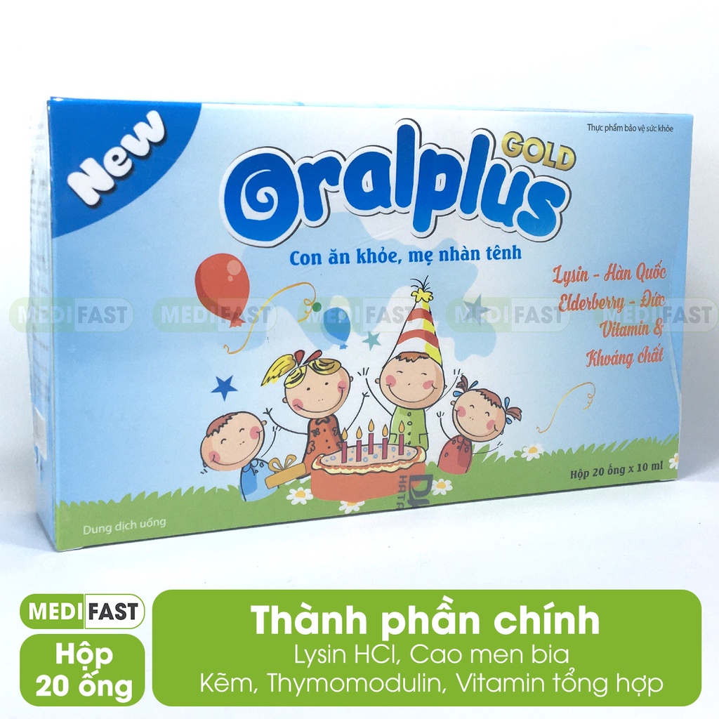 Vitamin cho bé Oralplus Gold giúp tăng cường hấp thu dưỡng chất, tăng sức đề kháng từ lysin, taurin và kẽm - Hộp 20 ốngt