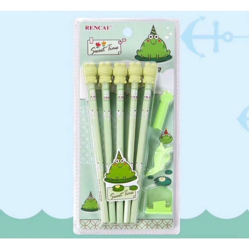 Set 10 bút chì HB, chuốt, gôm, cá đệm tay, nắp đậy cho bé