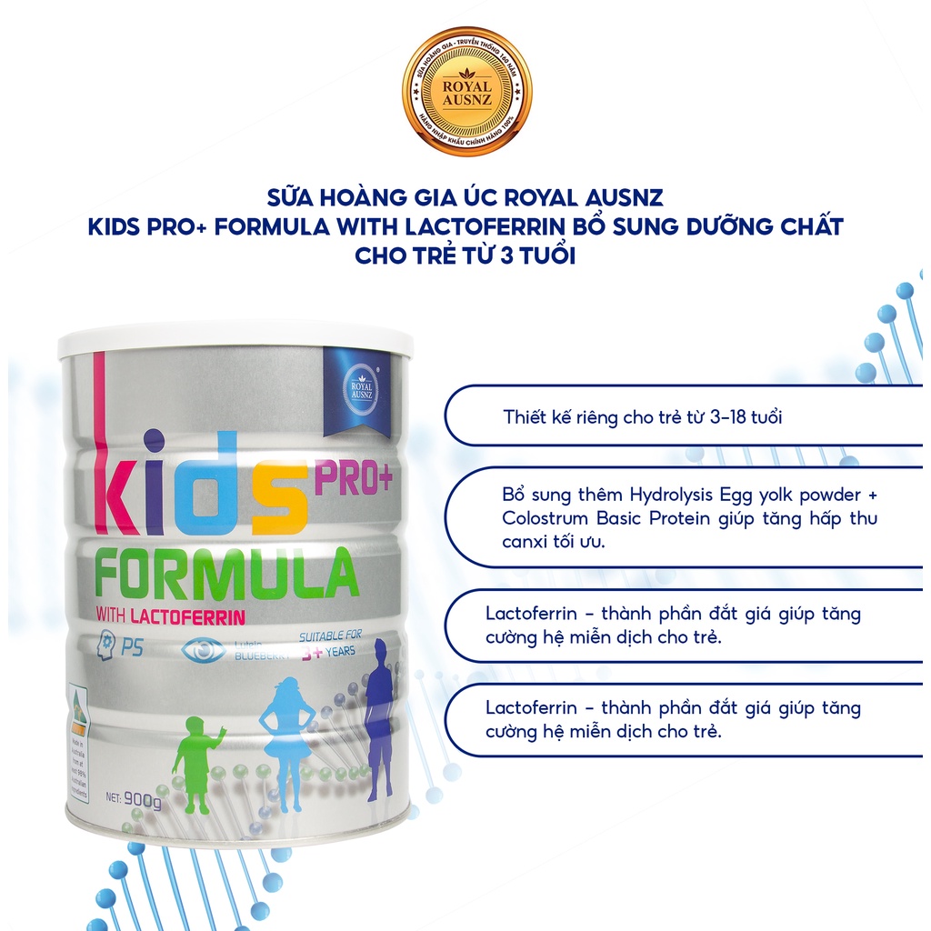 Sữa Hoàng Gia Úc ROYAL AUSNZ Kids Pro+ Formula With Lactoferrin Bổ Sung Dưỡng Chất Cho Trẻ Từ 3 Tuổi 900g