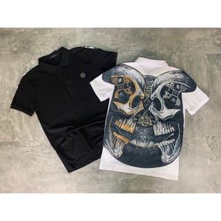 Áo Polo Philipp Plein đâuf nâu thêu kim sa cưcj chất - Áo thun nam cổ bẻ