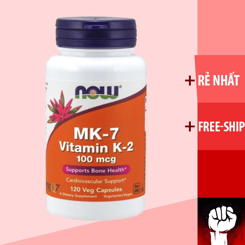 VITAMIN | Now Vitamin MK7 K2 100MCG 120 Viên | Hỗ Trợ Tim Mạch, Xương Khớp, Chống Ung Thư - Chính Hãng