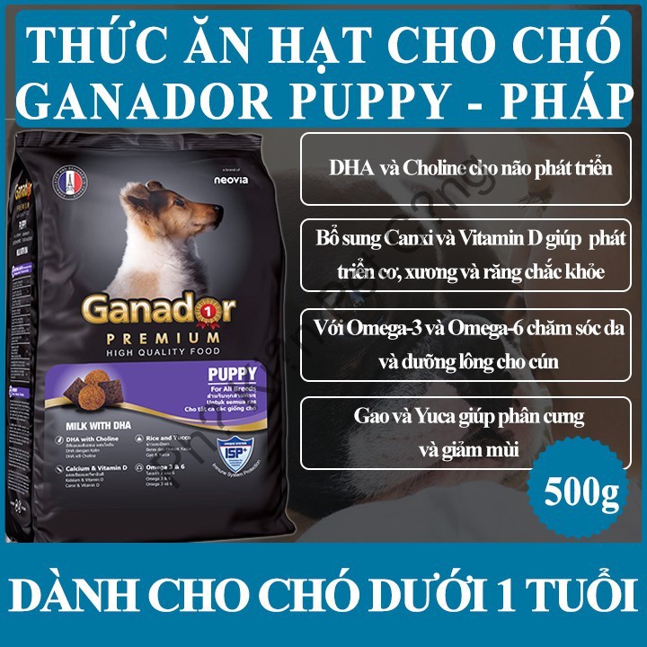 [PHÁP] Ganador Puppy Sữa+DHA - Thức Ăn Cho Chó Con Dưới 1 Tuổi - Gói 500g