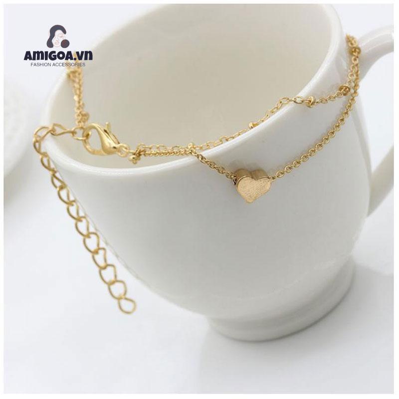 Lắc Chân Màu Vàng Hai Lớp Hình Trái Tim Mới