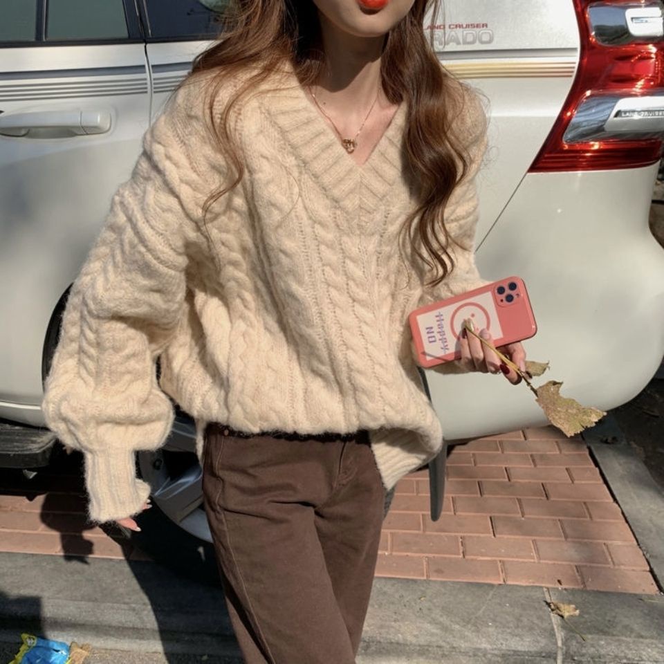 Áo Sweater Dệt Kim Mềm Mại Cổ Chữ V Dáng Rộng Thời Trang Xuân Thu 2023 Cho Nữ