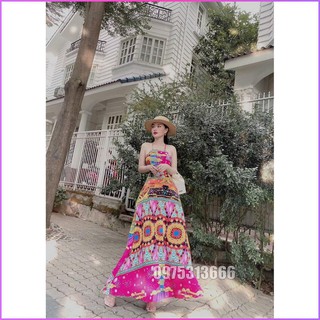 Đầm thổ cẩm đi biển, váy maxi v109, chất lụa, siêu phẩm cho cô nàng sống ảo, phiên bản hot nhất hè 2021