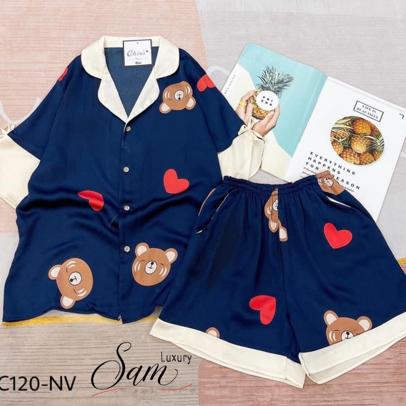 Đồ ngủ nữ cute, pijama đùi chất liệu latin mềm mát,mặc ở nhà, Sam luxury