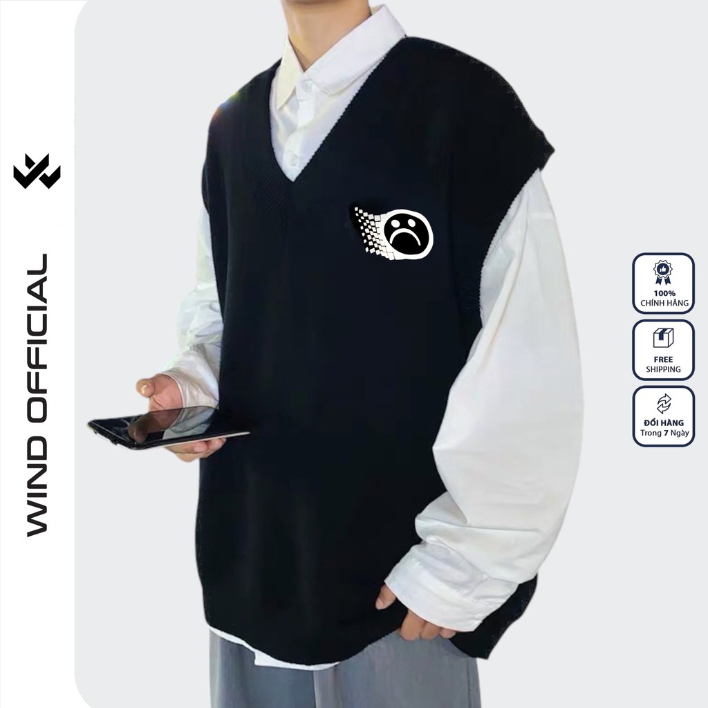 Áo gile unisex WIND form rộng Mặt Buồn nam nữ oversize phong cách ulzzang | BigBuy360 - bigbuy360.vn