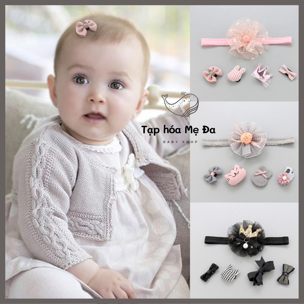 Set kẹp tóc &amp; nơ cài xinh xắn cho bé gái 0-12 tháng