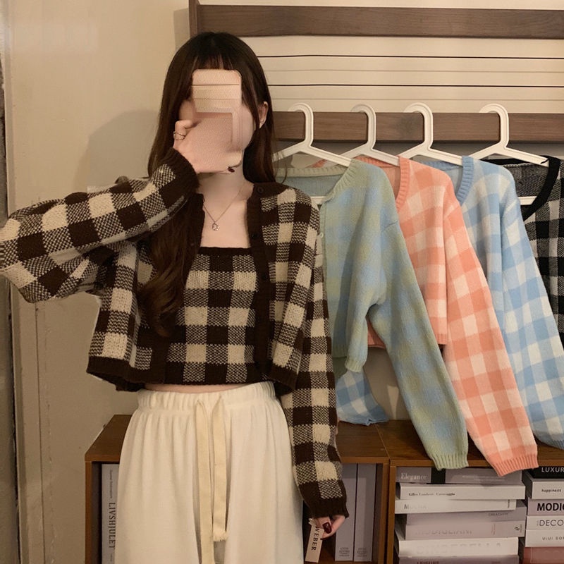 Áo Sweater Dài Tay Phong Cách Hàn Quốc Sành Điệu 206822 Bộ Áo Khoác Không Tay + Áo Xinh Xắn Theo Phong Cách Mùa Thu