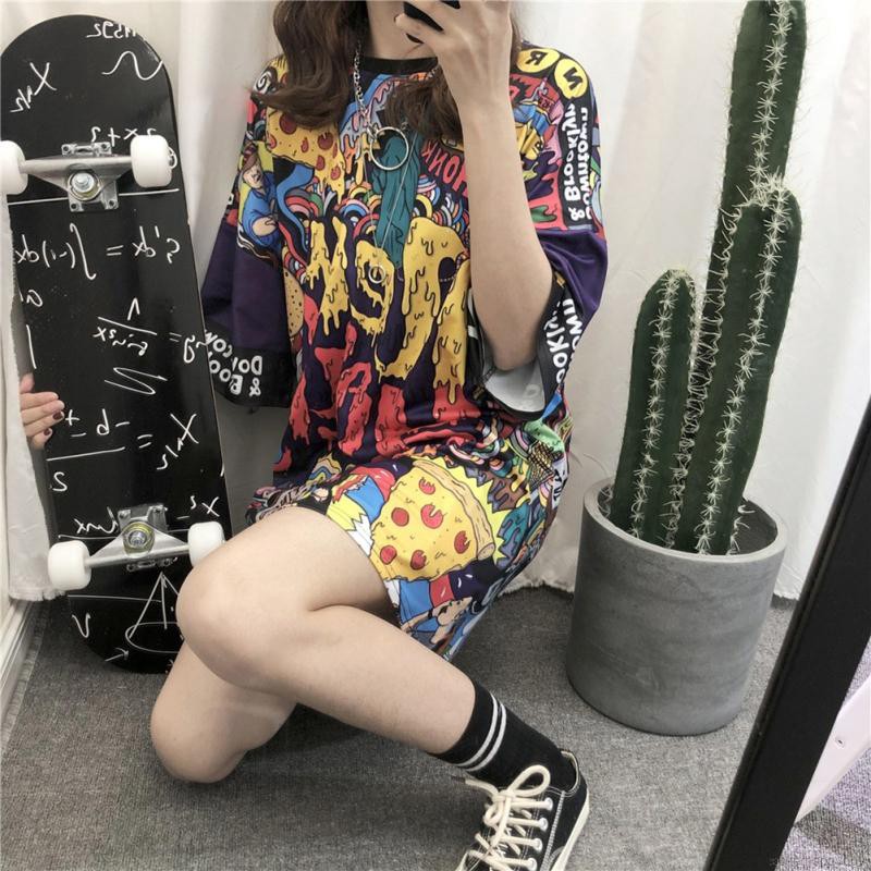 Áo thun Hàn Quốc dáng rộng hoạ tiết Graffiti phong cách Harajuku