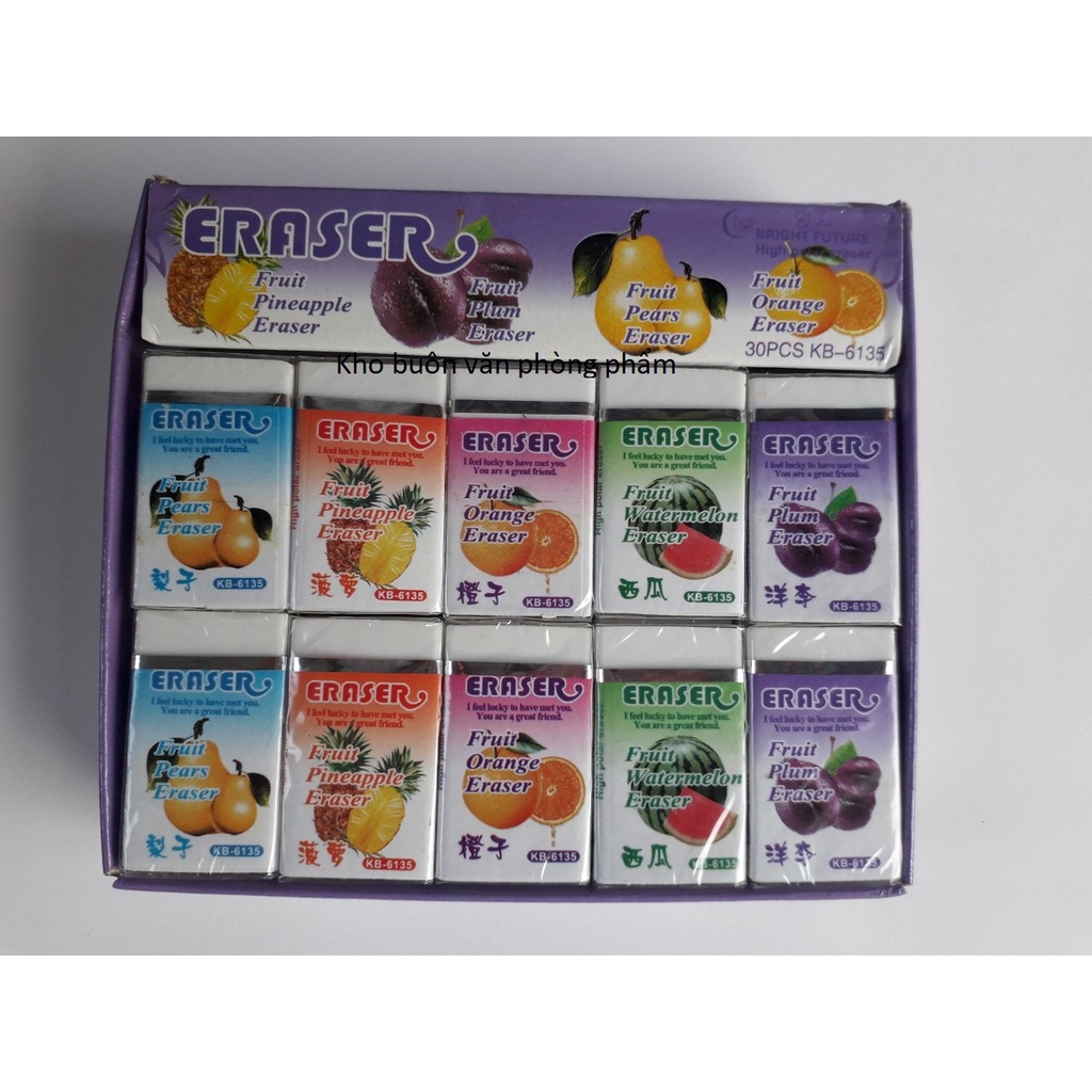 Bán sỉ - Combo 30 tẩy bút chì hoa quả - tẩy trắng (1 hộp)