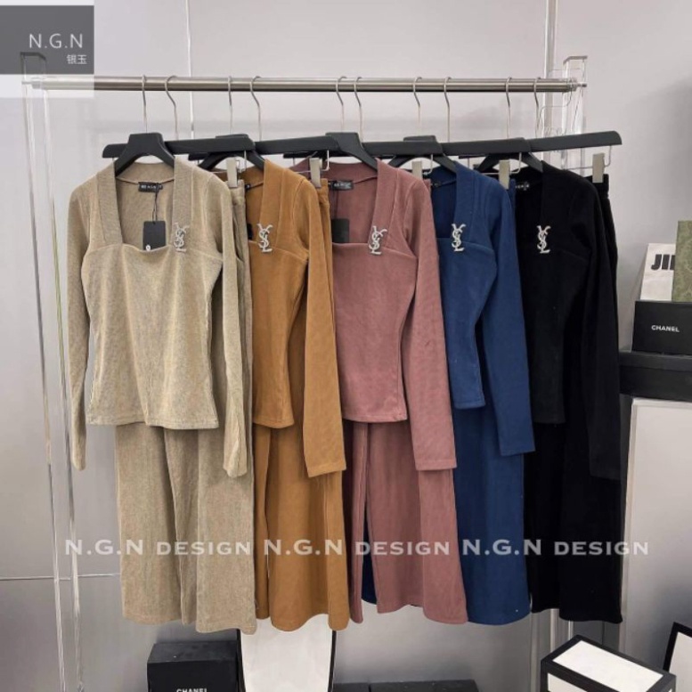 Sét áo tăm cổ vuông kèm tag +quần suông - AnnaShop