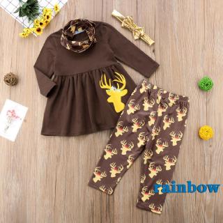 ☛JU-Toddler Baby Girls Casual Fashion Leisure Long Sleeve Tops Dress + Floral Long Pants Outfits Set
