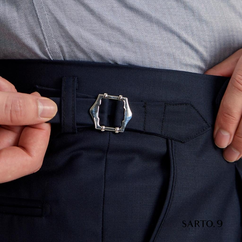 Quần âu nam cao cấp Sarto9, sidetab,  gấu LV, xanh dark navy, len lông cừu