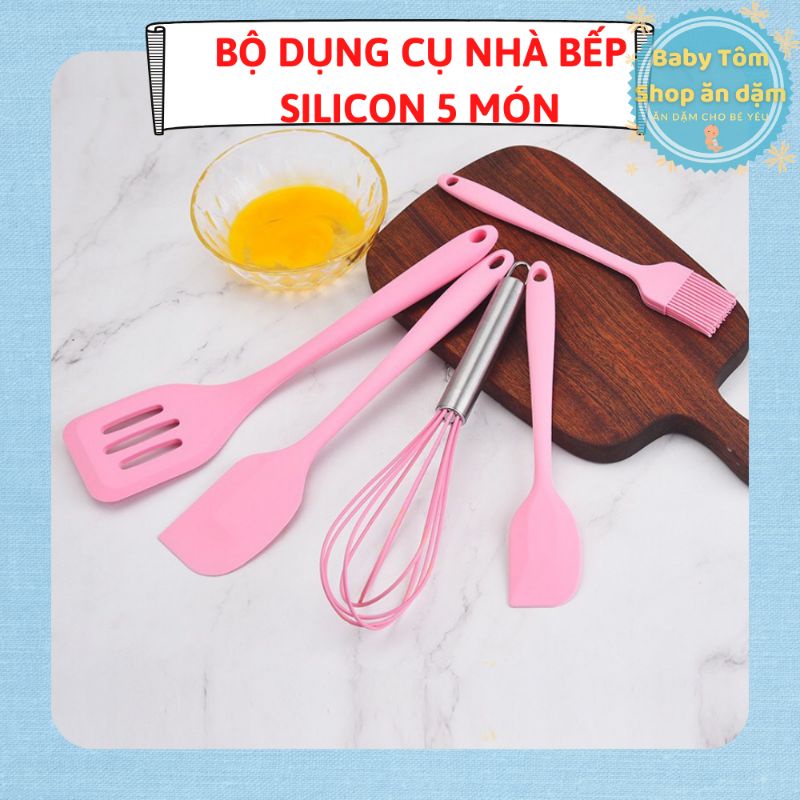 Bộ dụng cụ nhà bếp, làm bánh bằng Silicon 5 món,NPP Baby Tôm