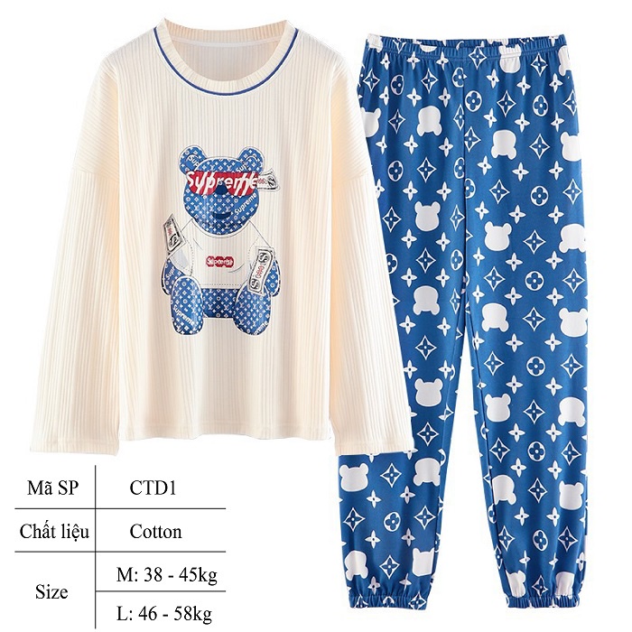 Đồ bộ nữ pijama mặc nhà cotton cao cấp tay dài nhiều màu đẹp - CTD1 | BigBuy360 - bigbuy360.vn