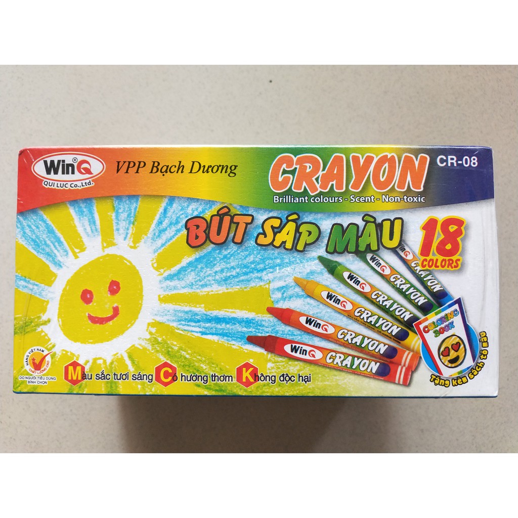 Bút sáp Winq 18 màu - 10 hộp - Bút tô màu Win CR-08