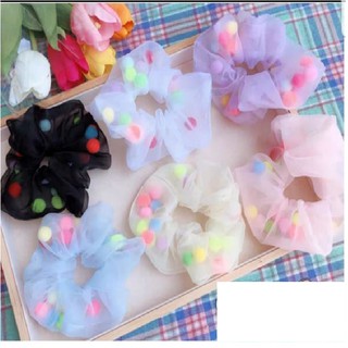 Buộc tóc SCRUNCHIES pom pom hạt to