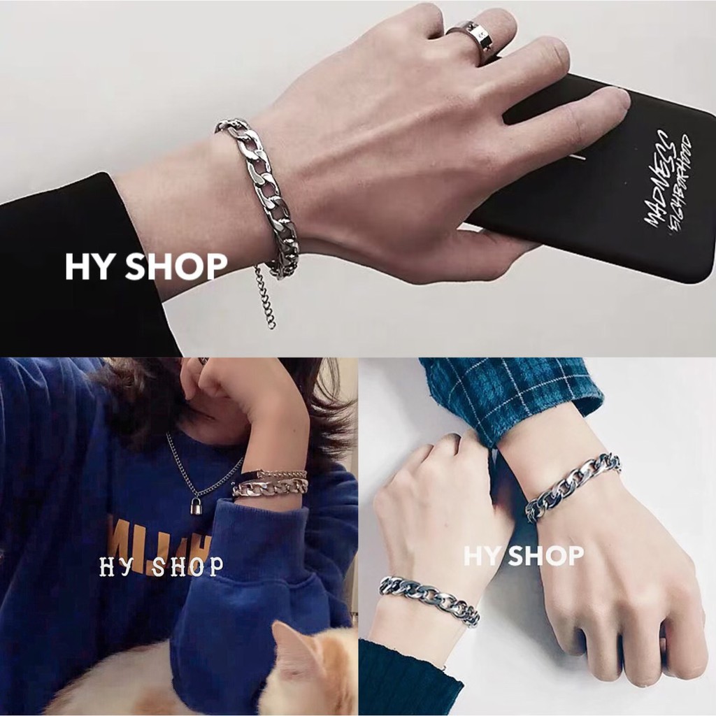 lắc tay titan dây xích nam nữ không gỉ không đen - lắc tay đôi cá tính unisex bts