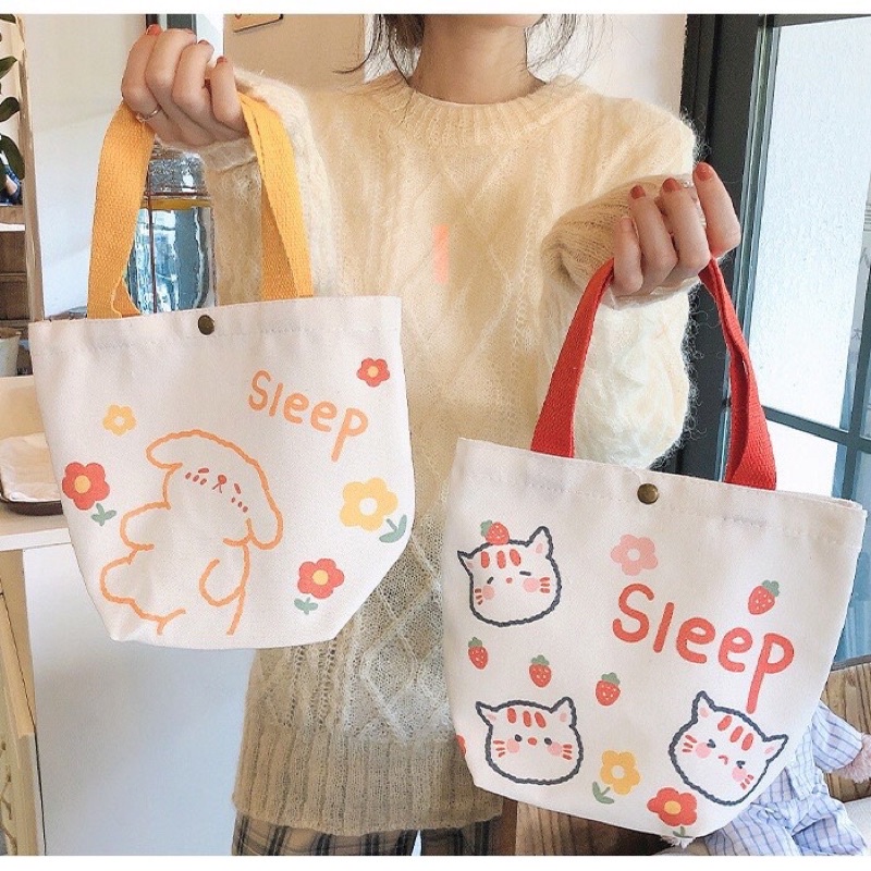 Túi tote  đi chơi mini SLEEP cute vải canvas đi học nữ