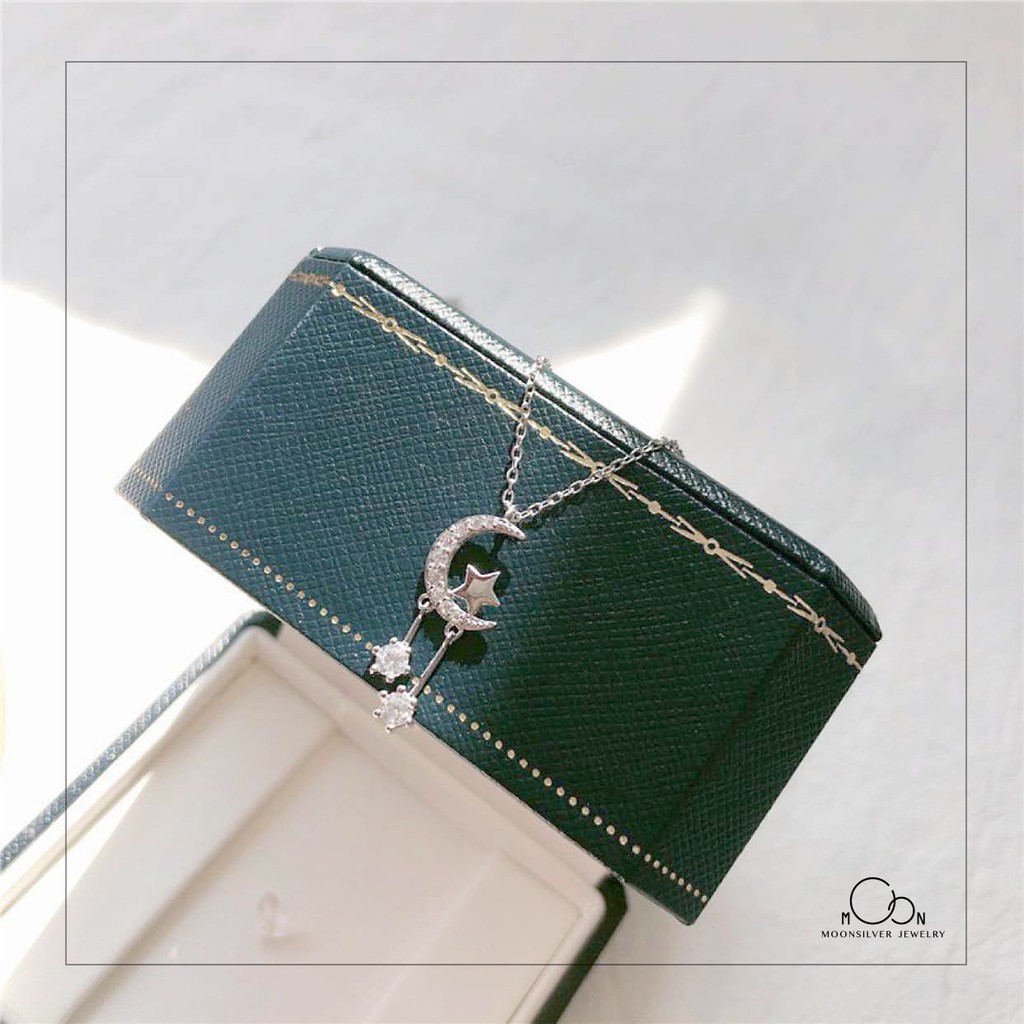 Dây chuyền bạc moonsilver vòng cổ bạc nữ hình mặt trăng khuyết và ngôi sao đính đá