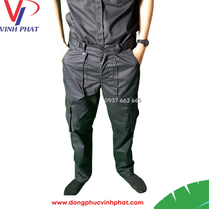 Quần tây bảo vệ, vệ sĩ túi hộp màu đen chất vải kaki dày dặn, chất lượng – Hình thật, có sẵn.