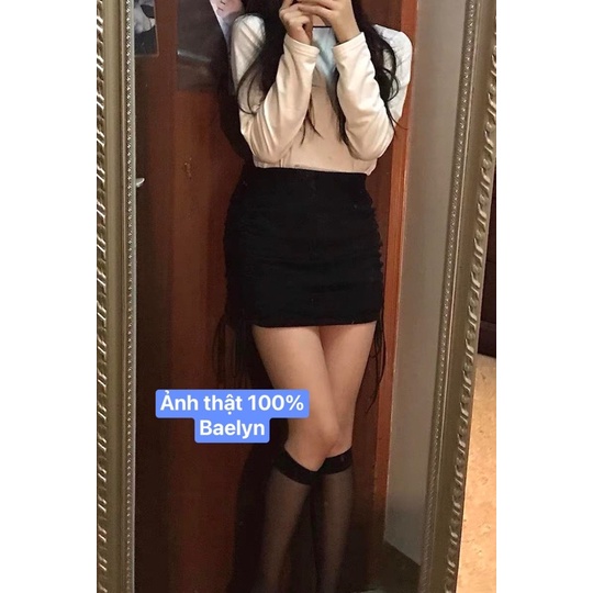 Chân váy rút dây nhún ngắn có quần lót trong ôm body tôn dáng nâng mông uzzlang cho nữ màu đen và trắng .MIALA