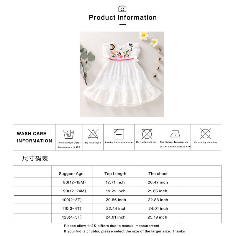 Đầm cotton lanh MIKRDOO không tay thêu họa tiết tinh tế thời trang mùa hè cho bé gái 1-5 tuổi