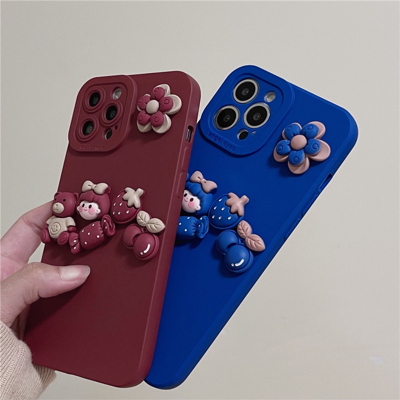 Compatible For POCO C65 Xiaomi 13T 12T 11T 10T Pro Mi 13 12 11 Lite POCO X5 F5 X4 F4 F3 M3 M4 Pro X3 NFC X3 GT Hộp đựng điện thoại di động cô gái kẹo dâu tây hoa ba chiều