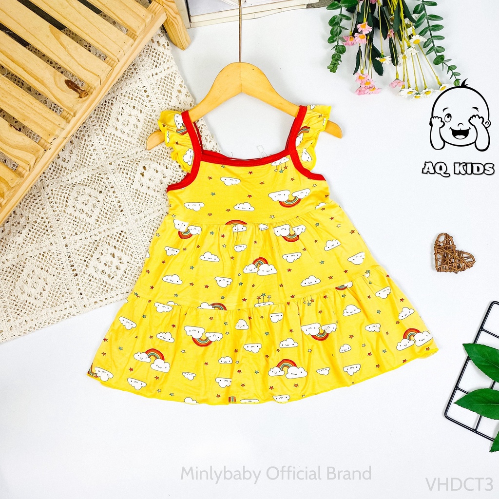 [Bé 10-25kg] Váy đầm bé gái vải thun lạnh Minlybaby in họa tiết toàn thân cho bé gái từ 10-25kg VHDCT3