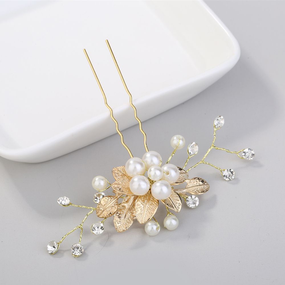 Trâm Cài Tóc Hình Chữ U Họa Tiết Hoa Lá Đính Ngọc Trai Thời Trang Cho Nữ