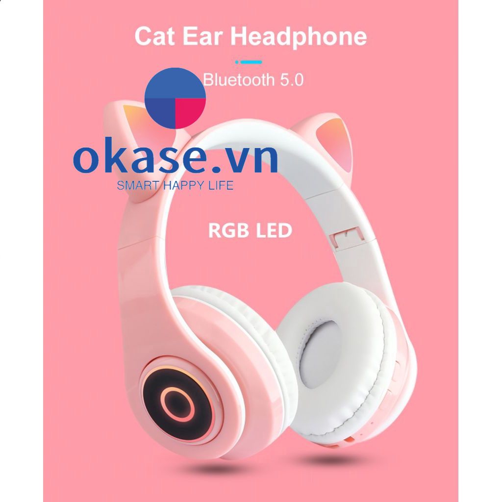Tai Nghe Chụp Đầu Bluetooth Hình Tai Mèo Có Đèn Led Và Nút Điều Chỉnh Âm Lượng
