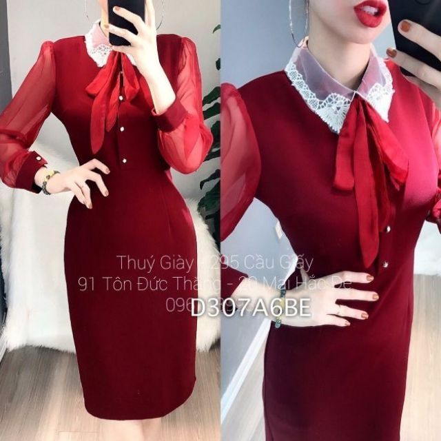 ĐẦM BODY PHỐI SƠ MI CỔ REN