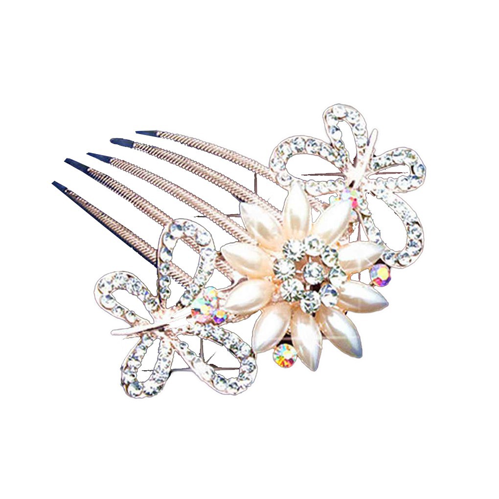 Rhinestones Bridal Wedding Hair Pins Simulated Pearl Flowers Hair Comb Weddings
