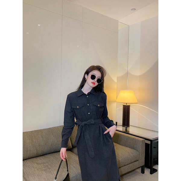 Đầm sơ mi dạ dáng dài thắt eo thương hiệu thời trang cao cấp Burberry BBR