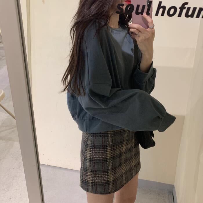 Áo Hoodie Lửng Tay Dài Cổ Tròn Màu Trơn Dáng Rộng Trẻ Trung Phong Cách Hàn Quốc Hợp Thời Trang