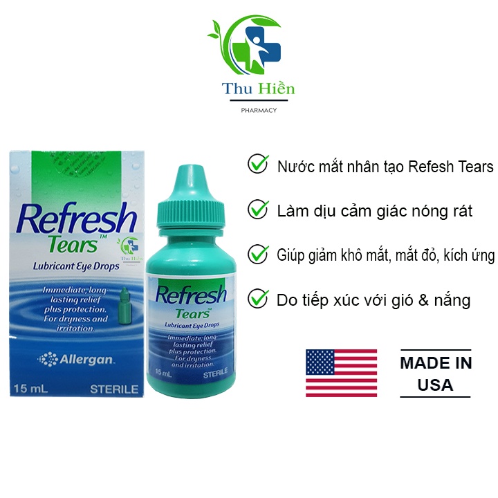 Nước mắt nhân tạo refresh tears, nước nhỏ mắt lens cận rohto giảm khô, mỏi mắt, mắt đỏ